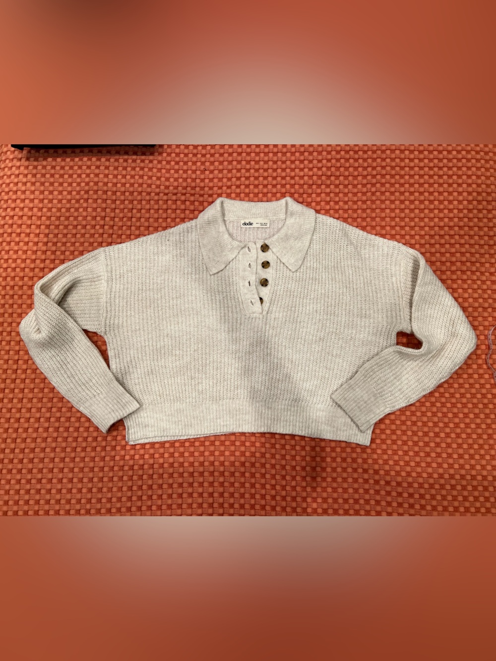 Elodie Cream Ribbed Polo Crop Sweater